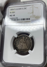 Load image into Gallery viewer, 1856-S "Large S Over Small S" Seated Liberty Quarter - NGC VG10 - Rare FS-501!