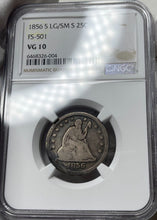 Load image into Gallery viewer, 1856-S "Large S Over Small S" Seated Liberty Quarter - NGC VG10 - Rare FS-501!