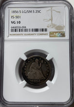Load image into Gallery viewer, 1856-S "Large S Over Small S" Seated Liberty Quarter - NGC VG10 - Rare FS-501!