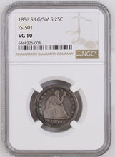 Load image into Gallery viewer, 1856-S "Large S Over Small S" Seated Liberty Quarter - NGC VG10 - Rare FS-501!