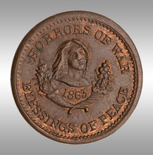Load image into Gallery viewer, 1863 US Patriotic Civil War Token - Horrors of War, Blessings of Peace - Choice Uncirculated! Rare Token!