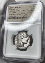 Load image into Gallery viewer, Attica Athens Tetradrachm - Ancient Greek Owl 440-404 B.C. - NGC MS 5/5 & 4/5!