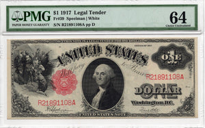 1917 $1 US Legal Tender Large Note "Sawhorse" Red Seal FR-39 - PMG 64! Gorgeous!
