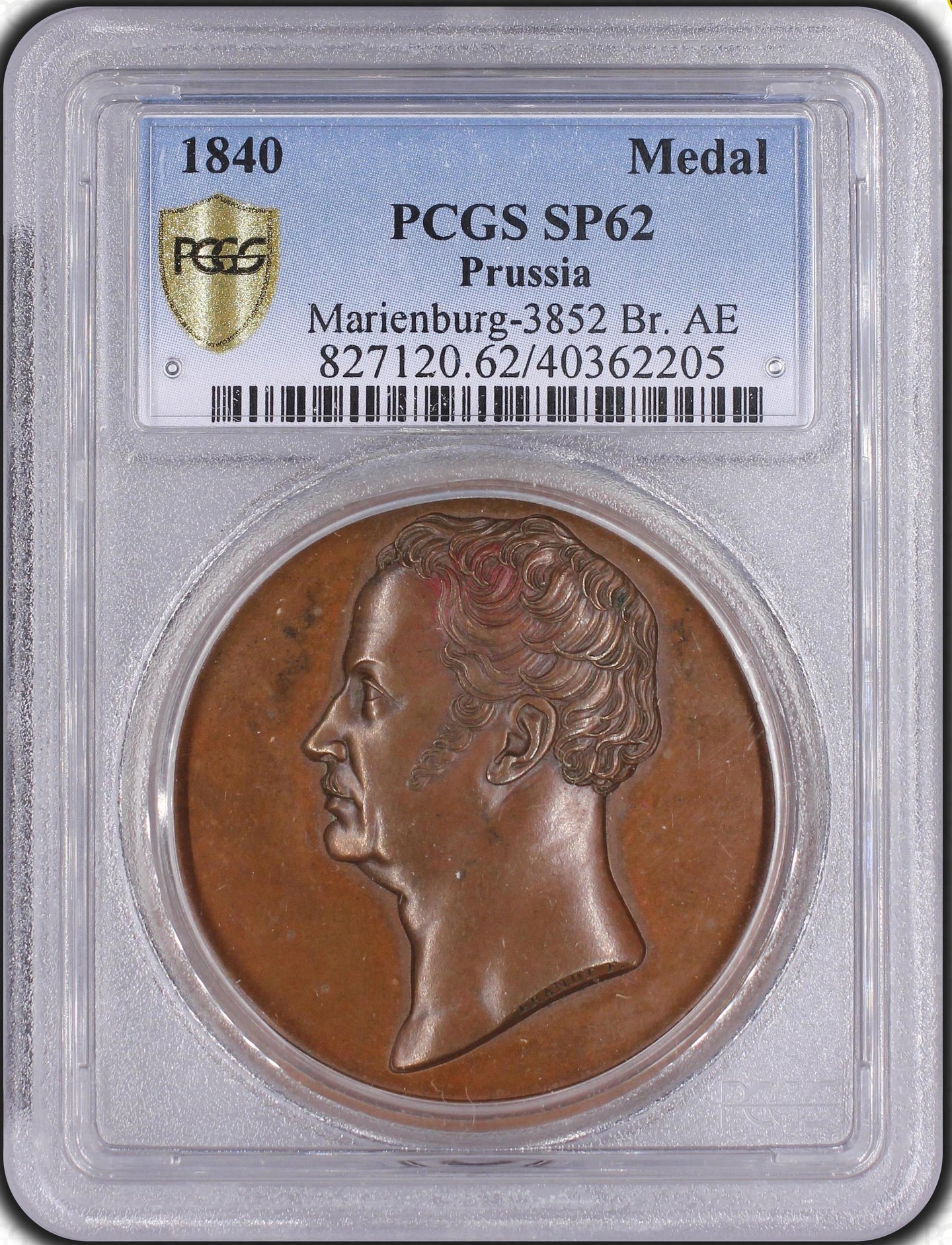 1840 German States Prussia Wilhelmina III Remembrance Medal - PCGS SP62 - Only one Graded Top Pop! Very Rare!
