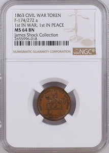 1863 "1st In War, 1st In Peace" Civil War Token - NGC MS64 BN