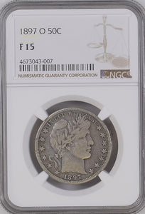 RARE 1897-O Barber Silver Half Dollar - NGC Fine-15 - Scarce Lower Mintage KEY Date!