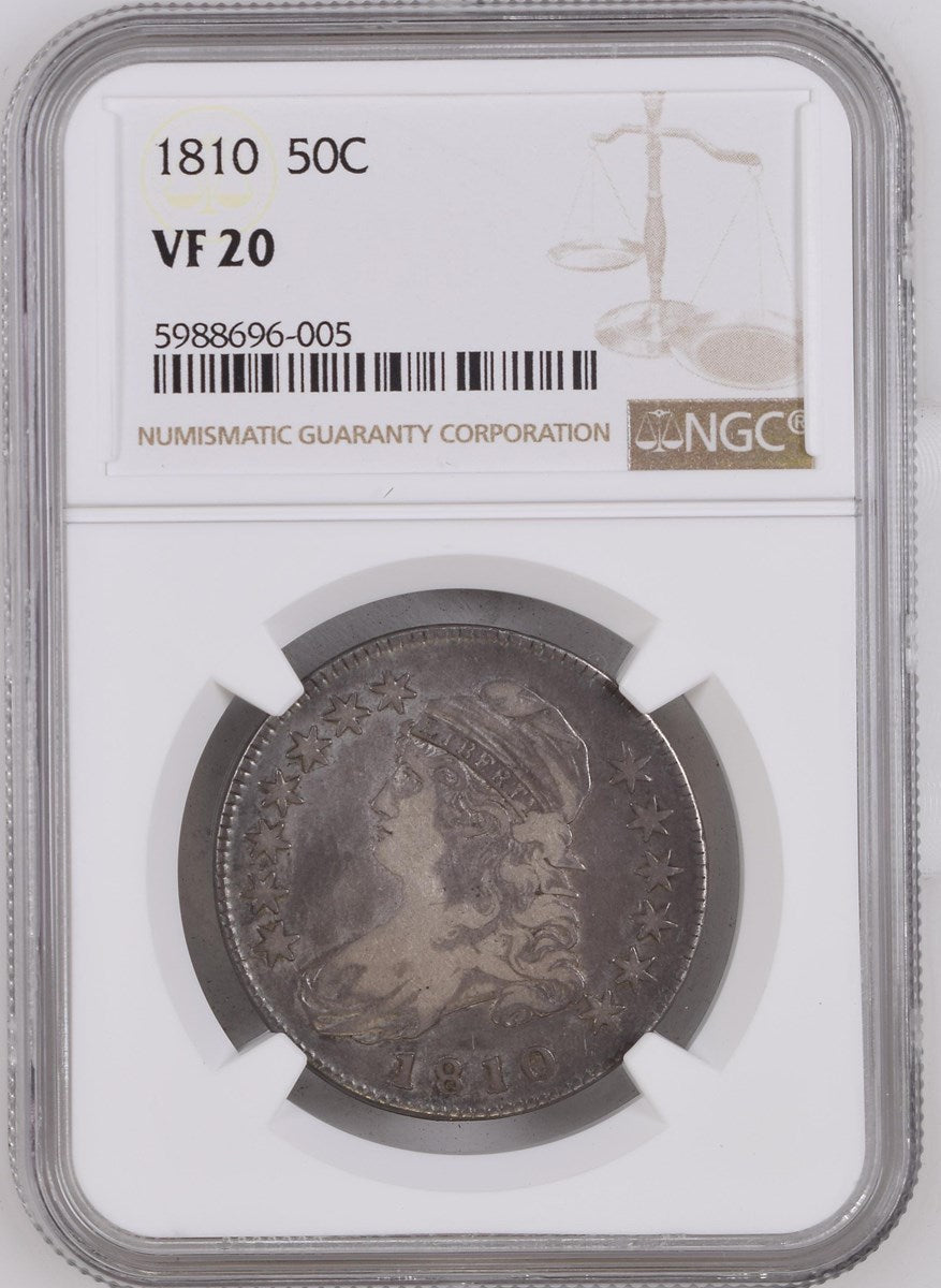 1810 Capped Bust Silver Half Dollar - NGC VF20 - Nice Original Tougher Early Date!