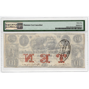 1860s - $10 Bank of South Carolina, Charleston - PMG 35 Obsolete - Antebellum Numismatics