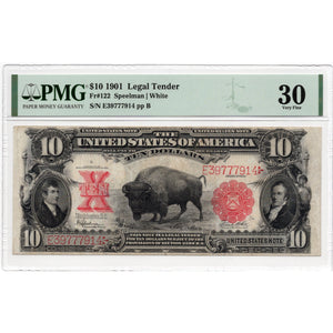 1901 $10 "Bison" Legal Tender Large Note - PMG VF30 - Fr. 122 - Antebellum Numismatics