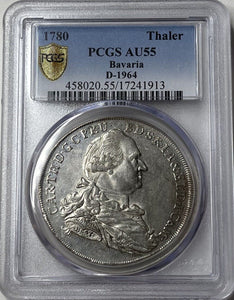 1780 Bavaria Silver Thaler - PCGS AU55 - Superb Example - Scarce Type! Top Pop!