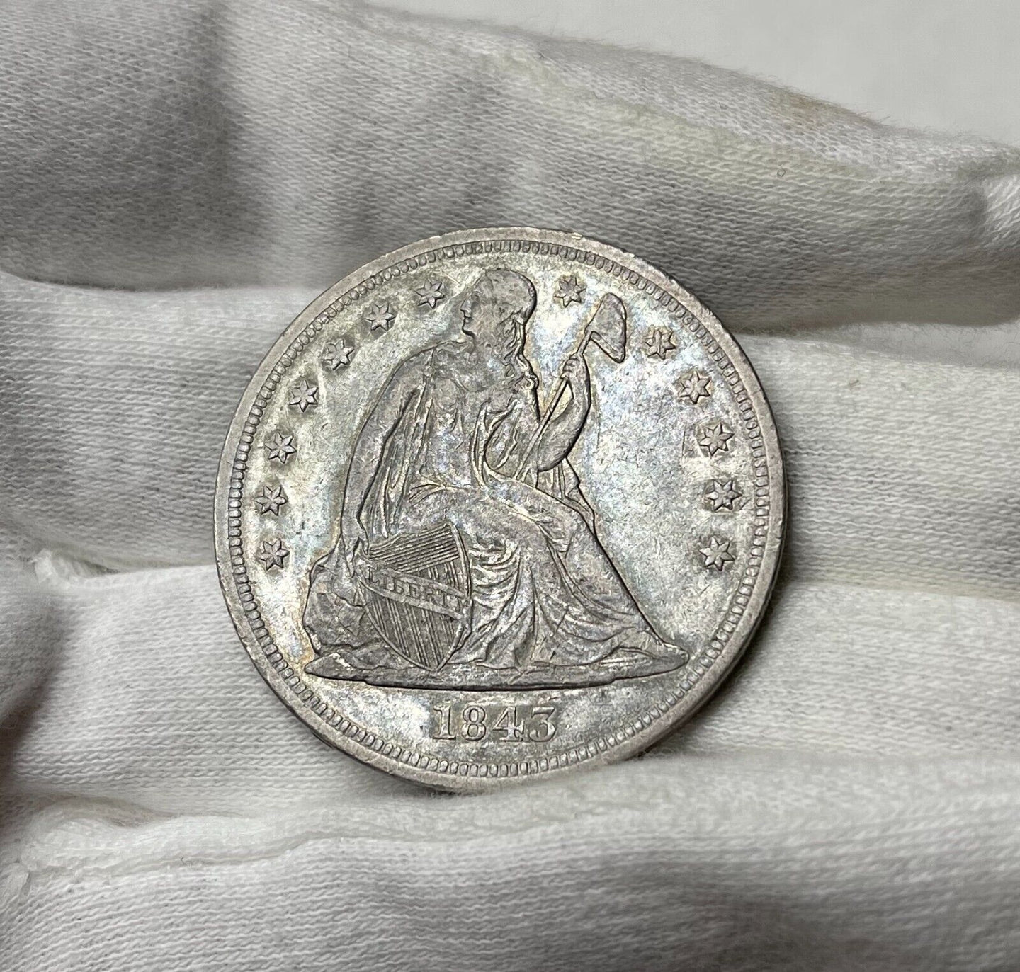 1843 Seated Liberty Silver Dollar - Nice AU+ -Choice Eye Appeal! Tough Type Coin