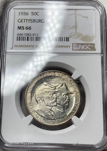 1936 Gettysburg Commemorative Silver Half Dollar - GEM++ - NGC MS66! Very Choice