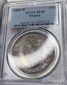 1830-W France Silver 5 Francs "Charles X" - PCGS XF45 - Original w/ Eye Appeal!