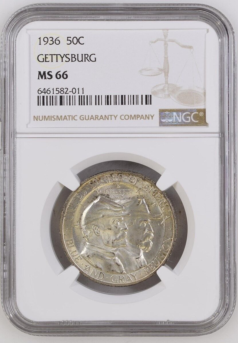 1936 Gettysburg Commemorative Silver Half Dollar - GEM++ - NGC MS66! Very Choice