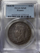 Load image into Gallery viewer, 1830-W France Silver 5 Francs &quot;Charles X&quot; - PCGS XF45 - Original w/ Eye Appeal!
