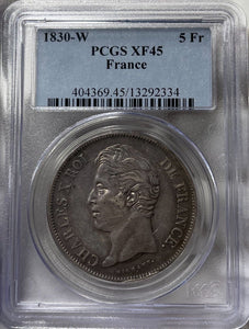 1830-W France Silver 5 Francs "Charles X" - PCGS XF45 - Original w/ Eye Appeal!