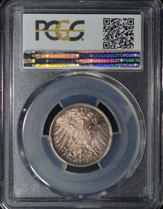 1914-D Germany Wilhelm II Silver Mark, Munich mint - PCGS MS67 GEM -Beautifully Toned!