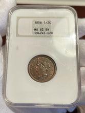 Load image into Gallery viewer, 1856 Braided Hair Half Cent - NGC MS62 BN - NGC &quot;Fatty&quot; Holder - Choice!
