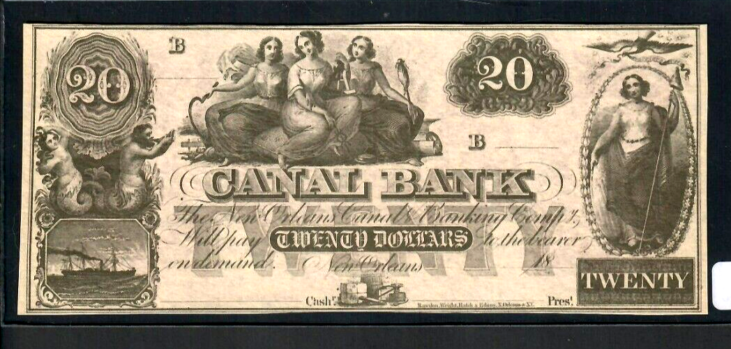 1800's $20 Canal Bank New Orleans, LA -Obsolete Bank Note -Choice Uncirculated!