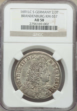 Load image into Gallery viewer, 1691 Germany Brandenburg 2/3 Silver Thaler &quot;Friedrich III&quot; - NGC AU58 - Nice Strike!
