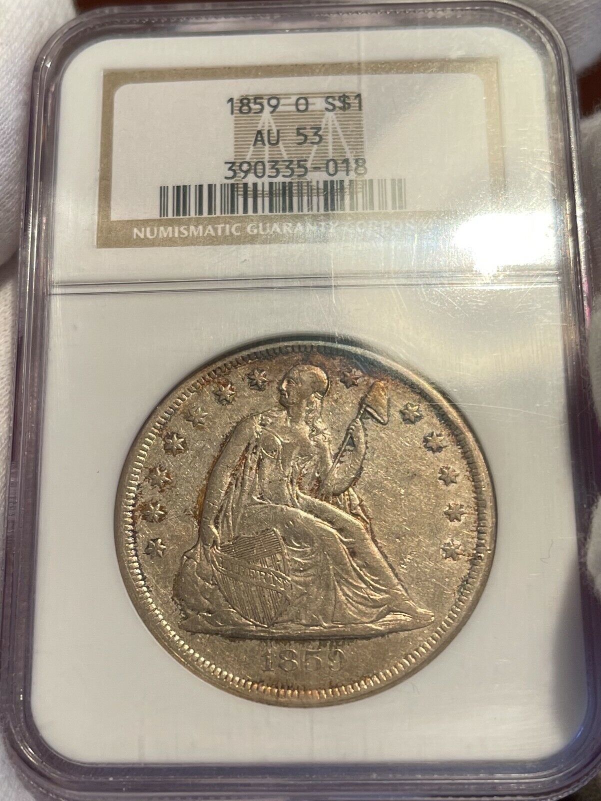 1859-O Seated Liberty Silver Dollar - NGC AU53 - Nice Higher Grade Original!