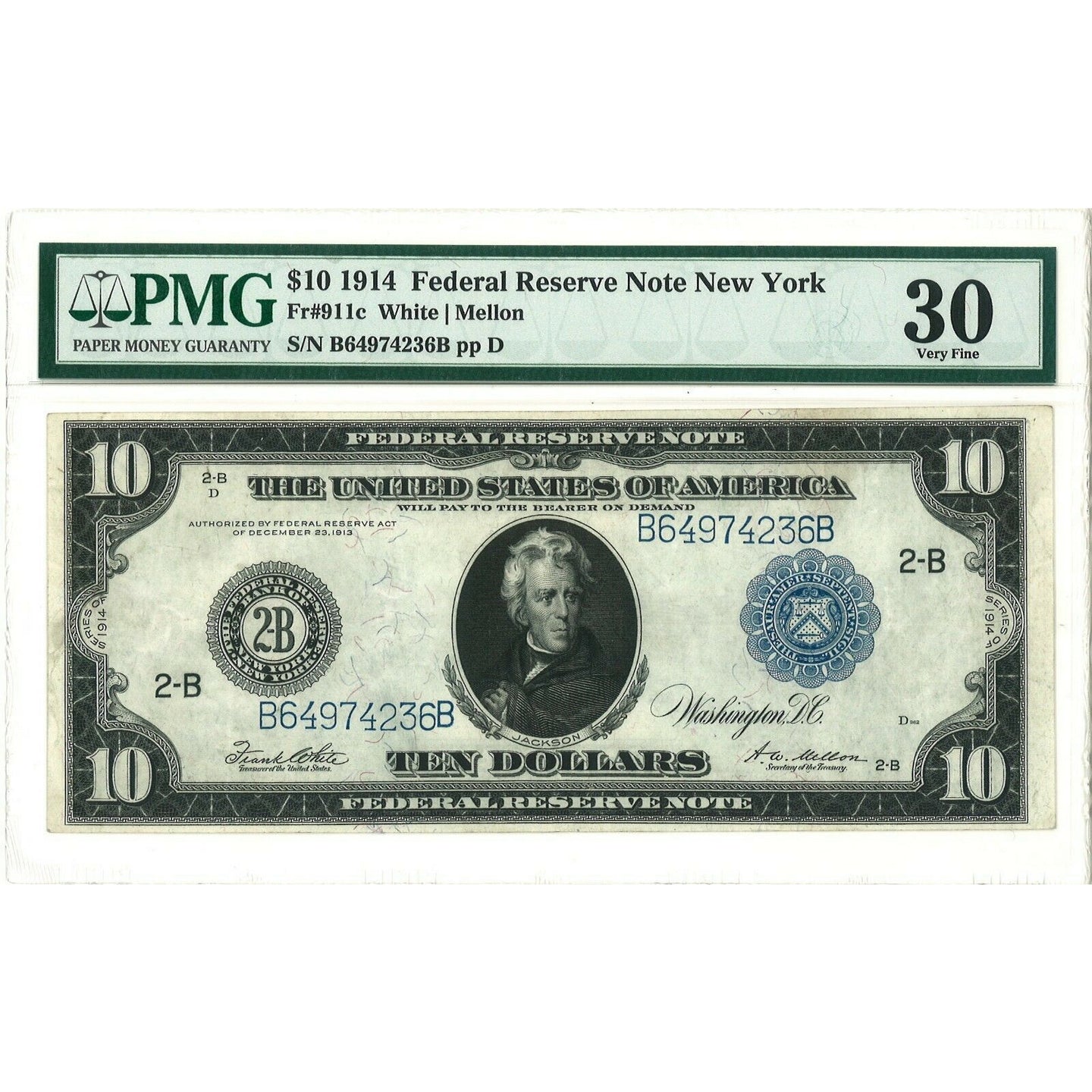 1914 - $10 Federal Reserve Note - NY - PMG VF-30 - Antebellum Numismatics