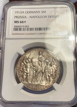 Load image into Gallery viewer, 1913-A Germany Prussia 3 Mark &quot;Napoleon Defeat&quot; - NGC MS66+ - Superb GEM!

