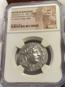 Seleucid Kingdom Antiochus VII AR Tetradrachm - 138-129 BC - NGC AU 4/5 & 3/5!