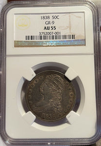 1838 Capped Bust Half Dollar "Reeded Edge" GR-9 - NGC AU55 - Wholesome Original!