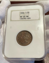 Load image into Gallery viewer, 1856 Braided Hair Half Cent - NGC MS62 BN - NGC &quot;Fatty&quot; Holder - Choice!

