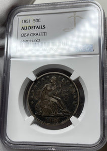 1851-P Seated Liberty Half Dollar - NGC AU Details - Tough Mintage! Very Rare!