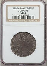 Load image into Gallery viewer, 1709-D France Louis XIV &quot;Sun King&quot; 1/2 ECU -NGC VF 35 - Nice Toning &amp; Eye Appeal

