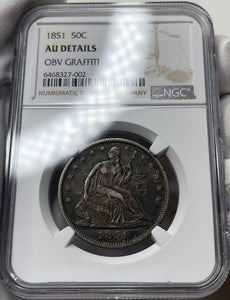 1851-P Seated Liberty Half Dollar - NGC AU Details - Tough Mintage! Very Rare!