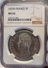 Load image into Gallery viewer, 1829-D France Silver 5 Francs - NGC MS62 - GEM Unc. Top Pop! Charles X
