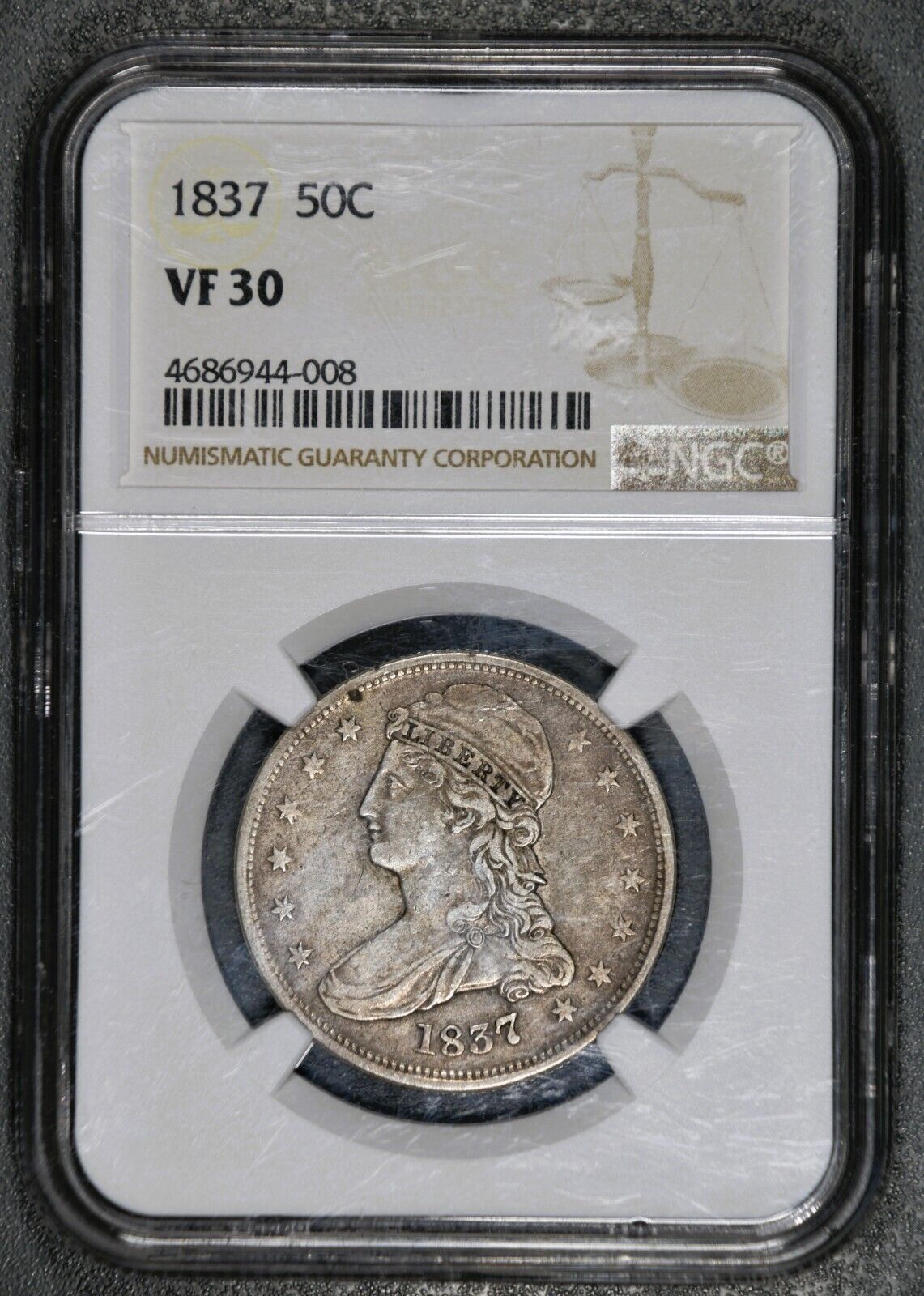 1837 Capped Bust Half Dollar 'Reeded Edge' - NGC VF30 - Nice Original Type Coin!