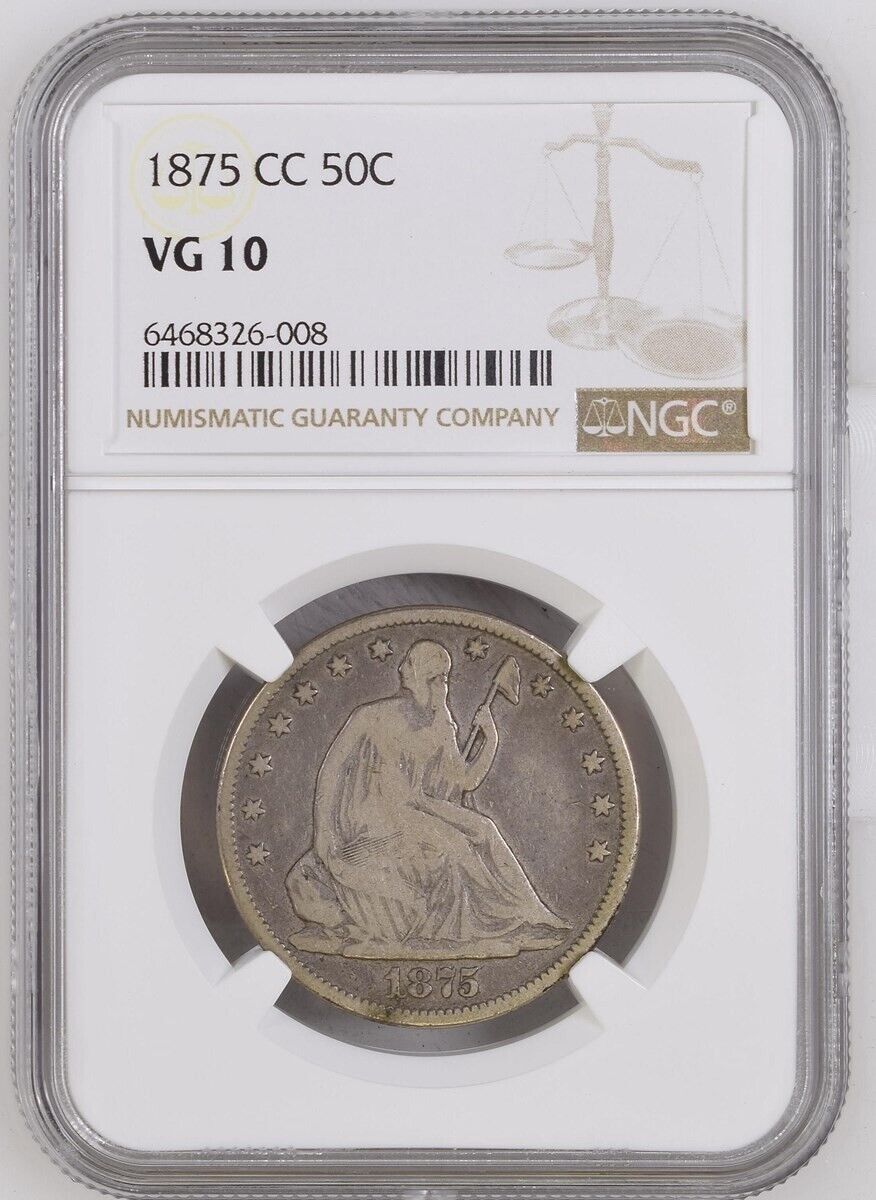1875-CC Seated Liberty Half Dollar - NGC VG10 - Nice Pleasant Original Example!