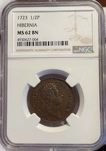 Load image into Gallery viewer, 1723 Wood&#39;s Hibernia Colonial Half Penny - NGC MS62 BN - Beautiful Colonial!! PQ
