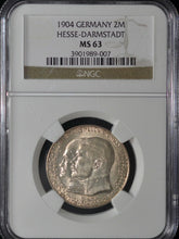 Load image into Gallery viewer, 1904 Germany Hesse-Darmstadt Silver 2 Mark - NGC MS63 - Choice Eye Appeal &amp; Rare!!

