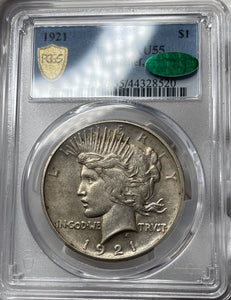 1921 High Relief Peace Dollar - PCGS AU55 - CAC Approved! Nice KEY Date! Choice+